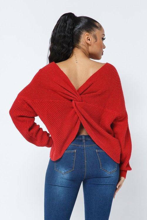 Mya twist open back loose fit sweater - La Belle Gina Boutique