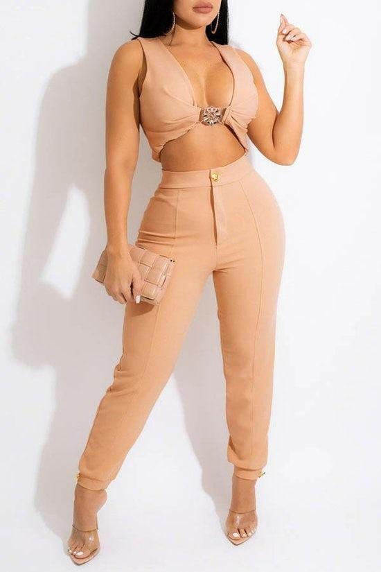 NEL set V neck sleeveless top with pants - La Belle Gina Boutique