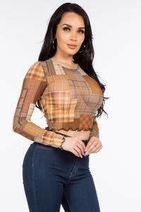 NELLE long sleeve round neck sheer mesh top - La Belle Gina Boutique