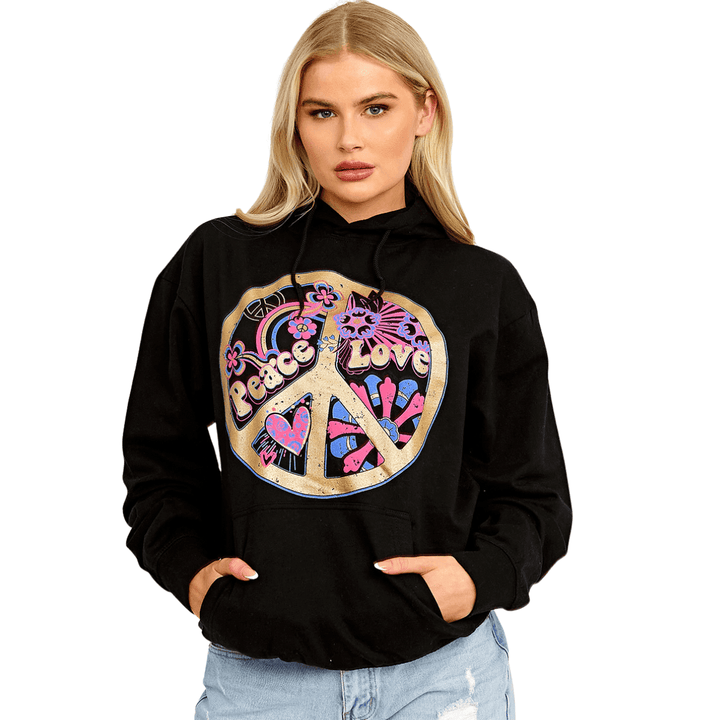 Nellie Peace Love Graphic Print Hoodie - La Belle Gina Boutique