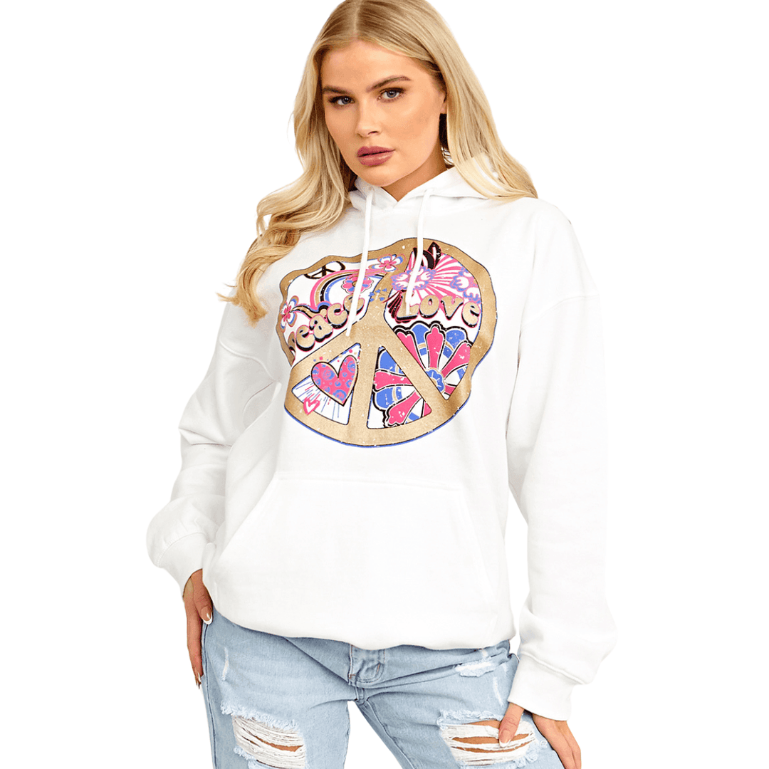 Nellie Peace Love Graphic Print Hoodie - La Belle Gina Boutique