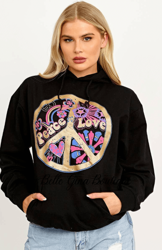 Nellie Peace Love Graphic Print Hoodie - La Belle Gina Boutique