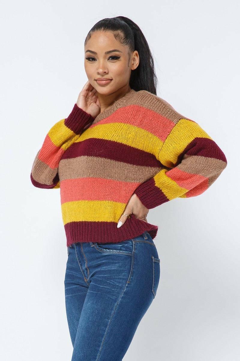 Nellie stripe cozy sweater - La Belle Gina Boutique