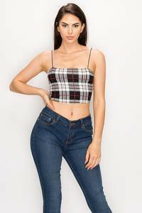 Nia sleeveless plaid printed crop top - La Belle Gina Boutique