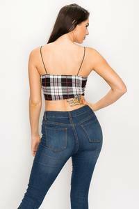 Nia sleeveless plaid printed crop top - La Belle Gina Boutique