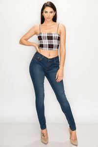 Nia sleeveless plaid printed crop top - La Belle Gina Boutique