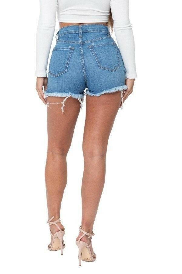 NIEL high rise denim rip short jeans - La Belle Gina Boutique