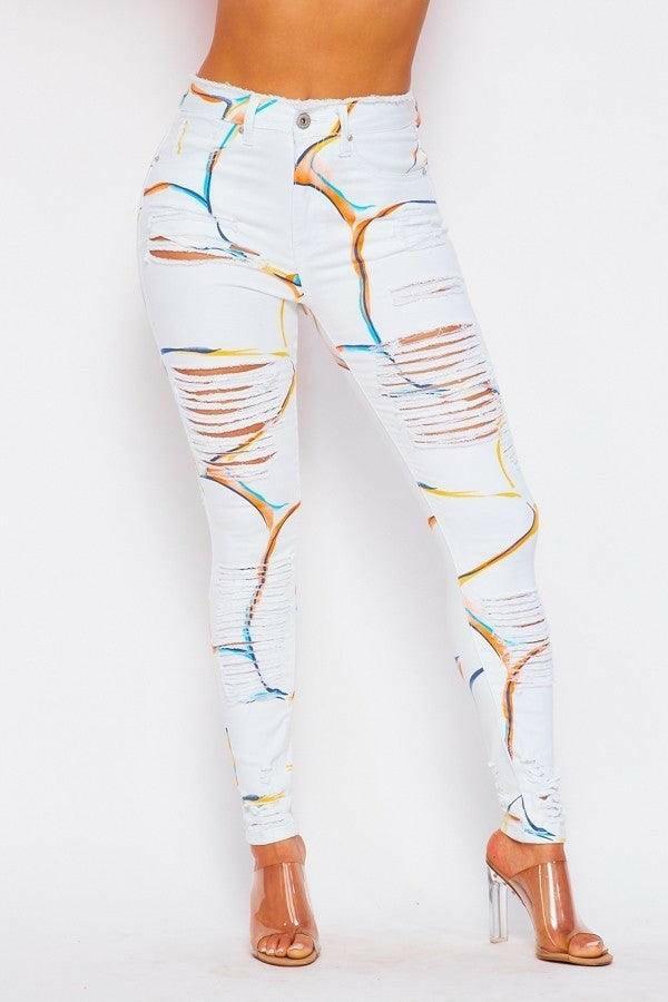 NITA printed denim skinny jeans - La Belle Gina Boutique