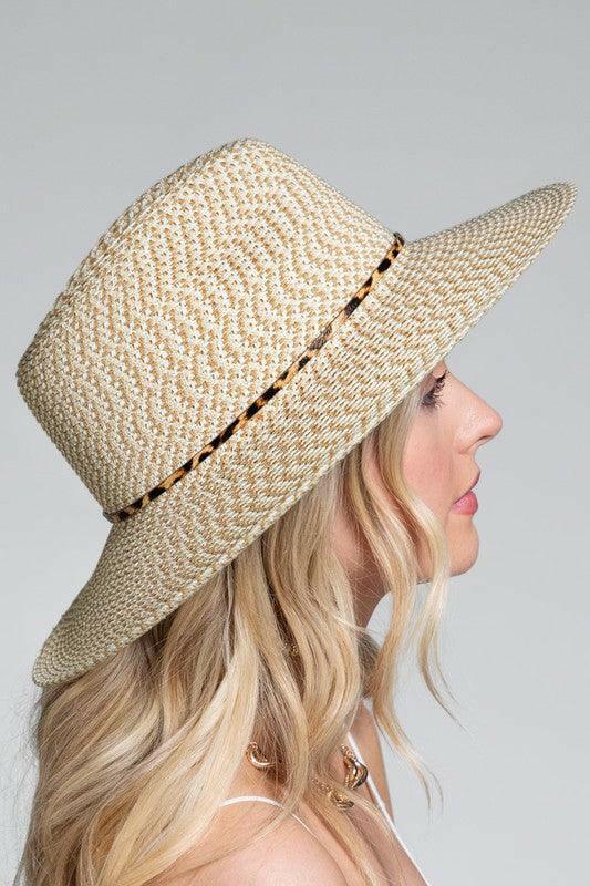 Panama Woven Natural print band Hat - La Belle Gina Boutique