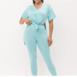 Rose Brushed Short Sleeve V-Neck Side Slit top And Leggings set - La Belle Gina Boutique