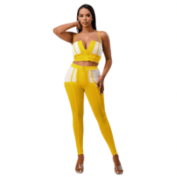 Sandra strappy top with front zipper matching set Yellow - La Belle Gina Boutique