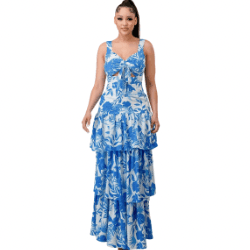 Sara Front Tie Detail Layered Maxi Dress-Blue - La Belle Gina Boutique