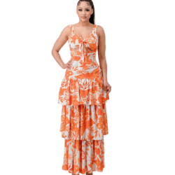 Sara Front Tie Detail Layered Maxi Dress-Orange - La Belle Gina Boutique