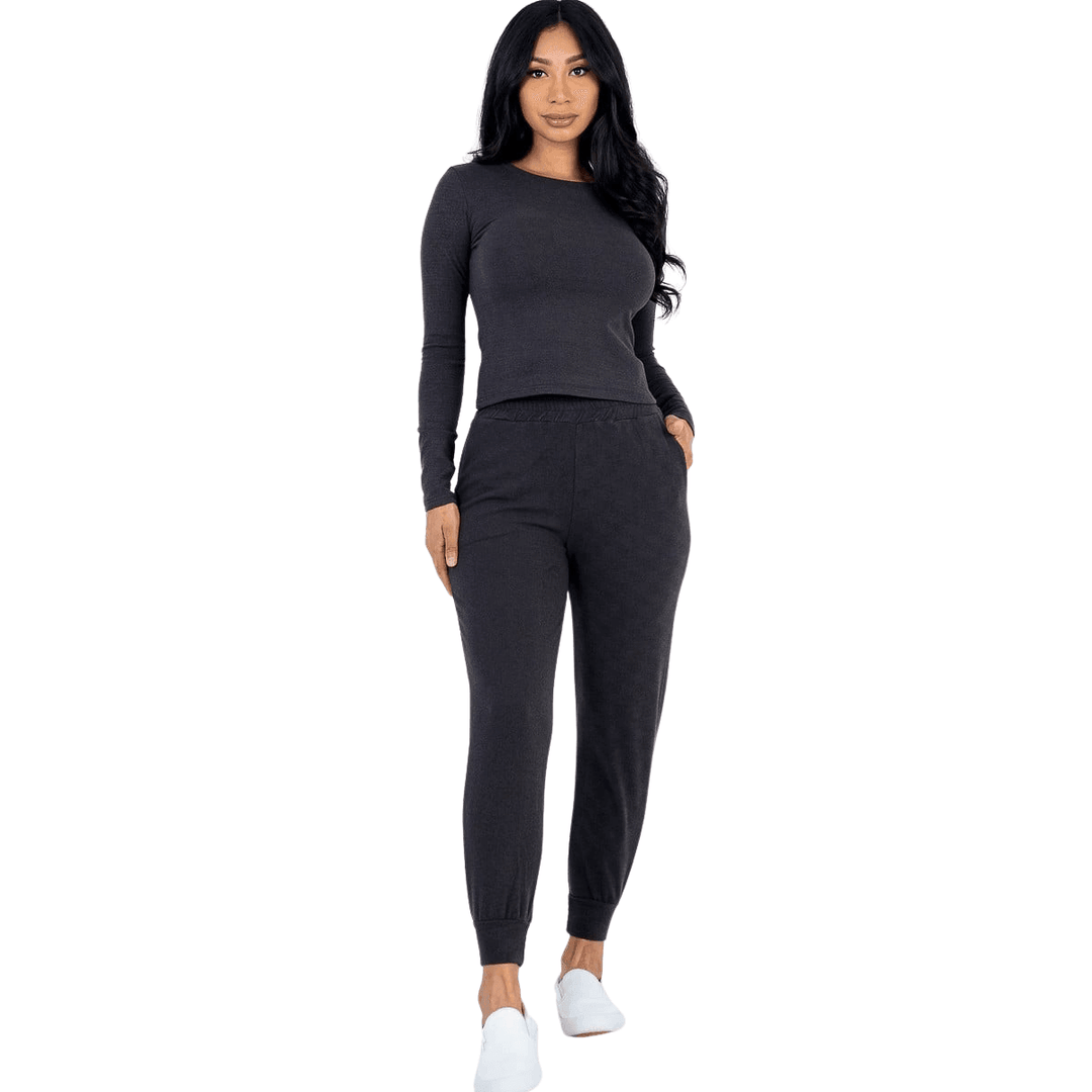 Sara Ribbed Sweatshirt Joggers set - La Belle Gina Boutique