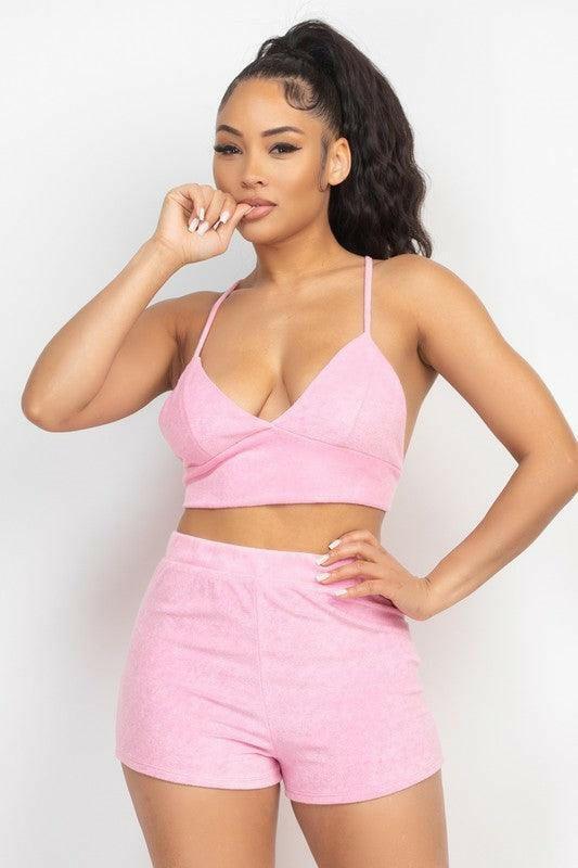 Sara towel bralette top and back crisscross cami straps set - La Belle Gina Boutique