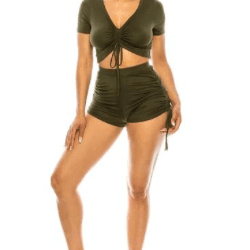 Sara V Neck Ruched Crop Top And Shorts set - La Belle Gina Boutique