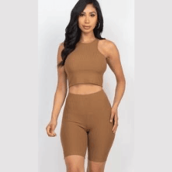 Sasha crop tank top and biker shorts set - La Belle Gina Boutique