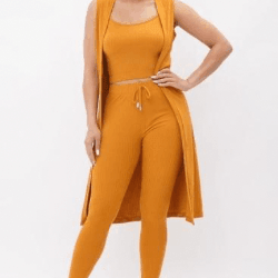 THREE piece ribbed legging set with top and cardigan - La Belle Gina Boutique