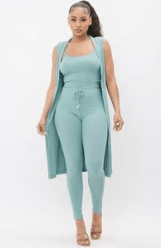 THREE piece ribbed legging set with top and cardigan - La Belle Gina Boutique