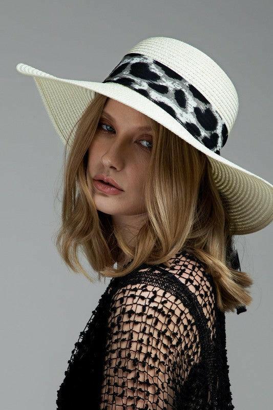 Tropical Ivory Print Bow Sun Hat - La Belle Gina Boutique