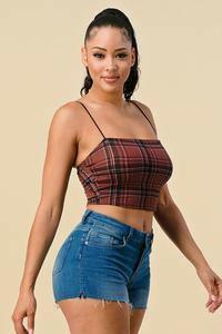 Vania sleeveless plaid printed crop top-Burgundy - La Belle Gina Boutique