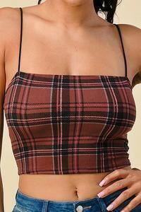 Vania sleeveless plaid printed crop top-Burgundy - La Belle Gina Boutique