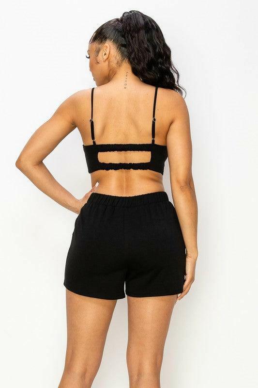 VEVE adjustable back cut out top and short set - La Belle Gina Boutique