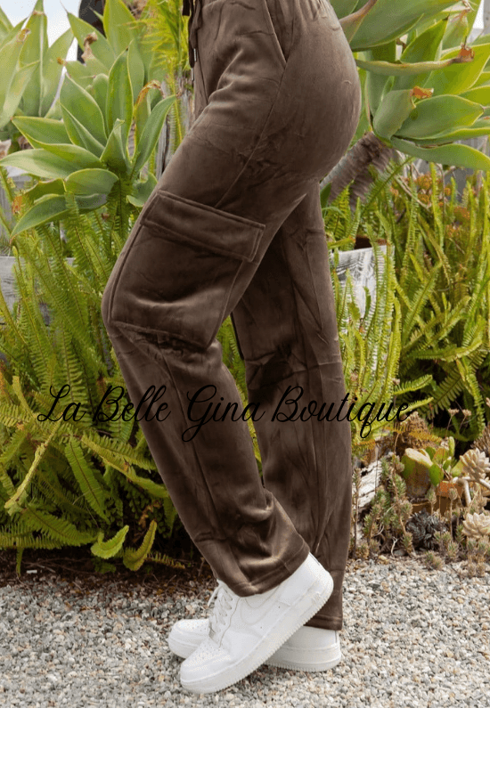 Veve Drawstring Cargo Velour Pants - La Belle Gina Boutique