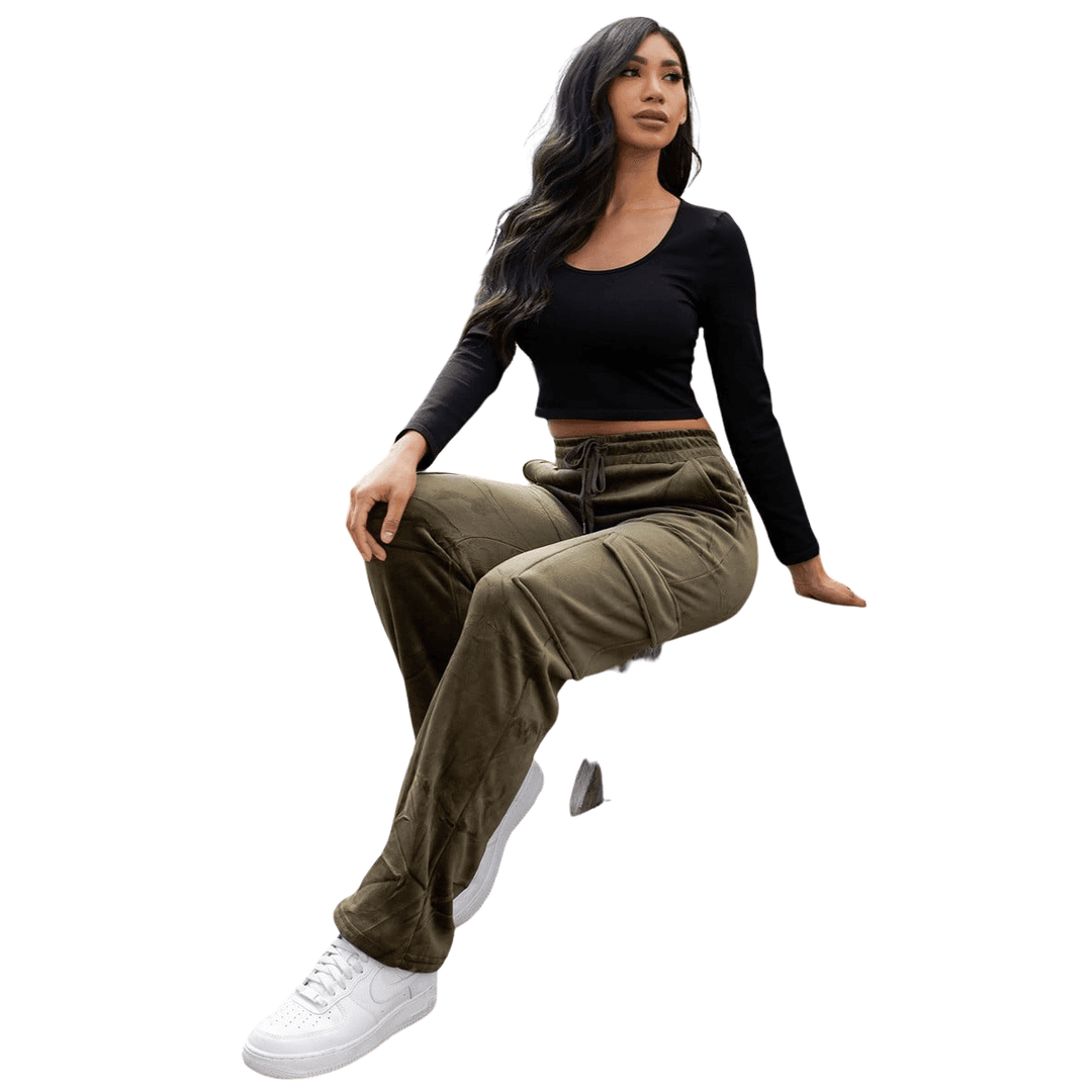 Veve Drawstring Cargo Velour Pants - La Belle Gina Boutique